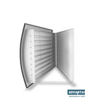 Curved Direct To Duct Air Vent Grille In Matte Black Aluminum, 18x4 Inches For 8 Inch Duct, Adjustable Airflow Supply Diffuser, Built To Order With Two To Four Week Production Time front view with open louvers
