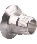 Side view of stainless steel sanitary tri-clamp to 3/4" male tri-clover adapter, 1.5" size
