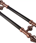 Red Copper Sliding Barn Door Handle Set For Wood Doors, Two-Side Push Pull Bar Handle, Interior And Exterior Round Design, Adjustable Size