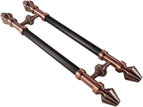 Sliding Barn Door Handle Long Two-Sided Push Pull Bar For Interior And Exterior Use, Round Wooden Door Handle Set In Red Copper Finish