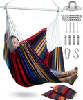 Oversized Hammock Chair With Rope Swing And Two Cushions, 500 Lb Capacity For Indoor Outdoor Relaxation, included hardware kit, rainbow fabric.