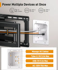 TV In Wall Cable Management Kit with USB and Type C ports showing power outlets for wall mounted TVs with recessed power