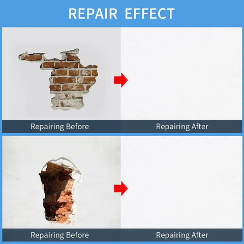 6 Inch Drywall Patch Kit Six Pack Self Adhesive 6x6 Aluminum Mesh Patches for Holes and Busted Plasterboard Wall Repair Easy to Install Quick Fix for Home and Office Walls showing repair before and after images.