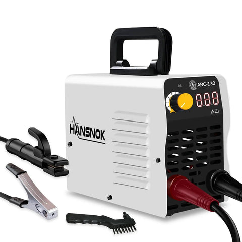 130A Mini Stick Welder 110V Arc Welding Inverter with Hot Start and Anti Stick, lightweight white welder with handle and digital display