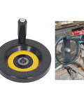 Table Saw Handwheel With Revolving Handle 14mm center hole, 125mm outer diameter, ergonomic design for machine tools.