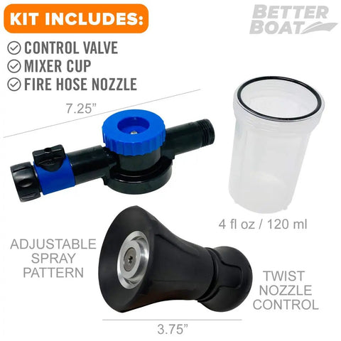 All-In-One Boat Engine Flush And Soap Sprayer Kit For Salt Removal, Hose End Mixer For Outboards And I O, Easy Spray Adapter For Car Cleaning With Premium Firehose Nozzle
