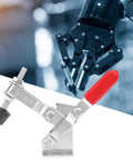 Vertical Toggle Clamp 100Kg Pull Force With Ergonomic Handle 70mm Length 45 Carbon Steel Construction Rock Solid Quick Operation Holding Clamp For Machining Assembly And Industrial Testing, silver vertical toggle clamp with red handle