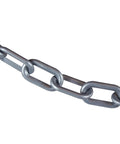 Mr. Chain barrier chain, silver, 2-inch link diameter, close-up of chain segment
