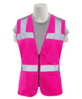 Ladies Hi Viz Pink Reflective Tricot Vest 3X Non ANSI Fitted With Contoured Waist and Two Exterior Pockets
