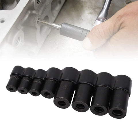 Get That 8-Piece Tap Socket Set Just Right For 1/4 And 3/8 Inch Drive Adapter Tools With Storage Rack To Fix Threads Like A Boss On Hard To Reach Spots Perfect Alloy Kit. 8-piece alloy tap socket set in storage rack, used with ratchet for thread repair