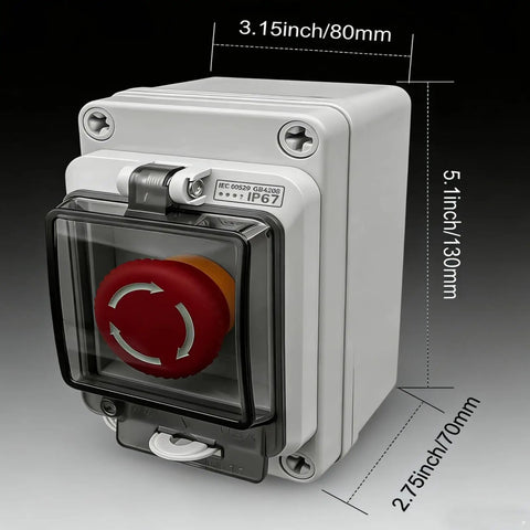 Emergency Stop Button With Weatherproof Box 660V 10A IP67 Red Mushroom Head E Stop Switch For Quick Rugged Power Shutdown