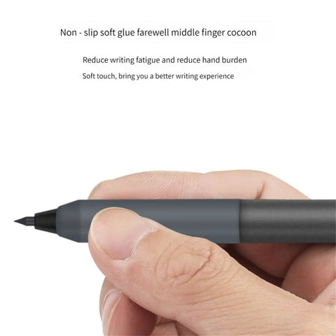 Close-up of hand holding an inkless pen from Infinity Pencil Inkless Pen Set White 4 Pack Reusable Everlasting Pencil Eternal Pencil Magic Pencils For Writing Drawing Drafting No Sharpening Needed Smooth Writing Durable For Everyday Notes And Doodles.