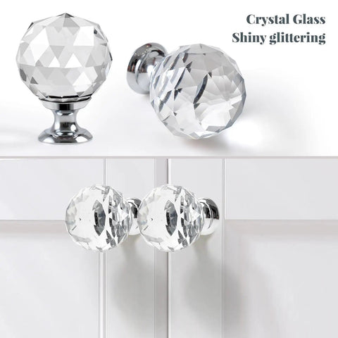 Six Pack Clear Crystal Glass Diamond Door Knob Set For Cabinets And Dressers Round Wardrobe Pull Knobs With Aluminum Base
