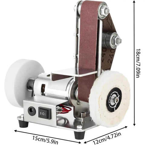 Upgrade Your Workshop With This Versatile Mini Electric Belt Grinder And Sander. Compact benchtop tool for grinding and polishing.