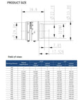 Technical diagram showing dimensions of 25mm Focal Length Machine Vision Lens For Industrial Cameras C Mount Low Distortion 6MP One Over One Point Eight Inch Sensor HT2528C6MP with field of view chart.