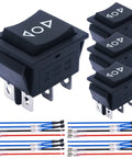 4 Pack Momentary Motor Polarity Reverse DPDT Rocker Switches 12V DC 20A 6 Pin 3 Position ON OFF ON Panel Mount Auto Reset with wires