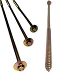 Bulletproof Extra Long Structural Lag Screws For Heavy Duty Construction And Outdoor Landscaping Projects With Yellow Zinc Coating and hex head design.