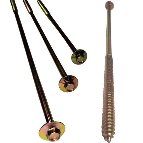 Bulletproof Extra Long Structural Lag Screws For Heavy Duty Construction And Outdoor Landscaping Projects With Yellow Zinc Coating and hex head design.