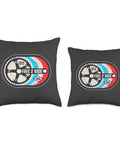 4th Of July Bicycle Throw Pillow For Bikepacking Enthusiasts with distressed flag print and Free 2 Ride gear style on black cushion