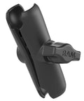 Medium Double Socket Arm For B Size 1 Inch Ball Components, black aluminum adjustable mounting arm, side view, for phones and tablets.