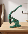 Heavy Duty Cast Iron Manual Press Machine Featuring Smooth Spring Return Arbor Press for DIY crafting in green color on wooden table.