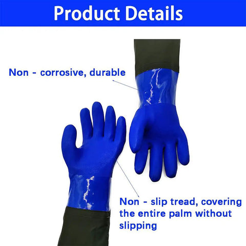 Heavy Duty 28 Inch Shoulder Length Waterproof Rubber Gloves PVC Coated For Chemical Oil And Solvent Resistance