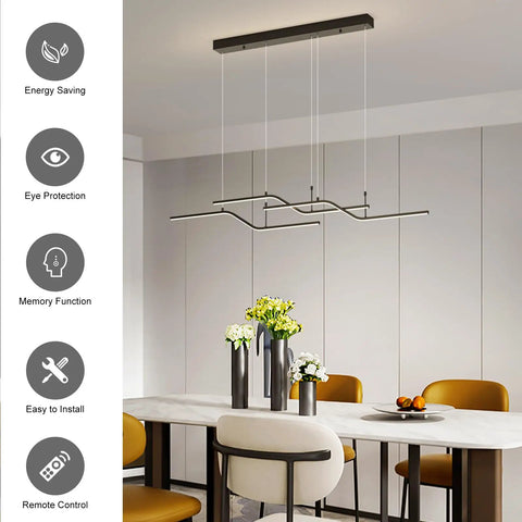 Dope Three Color Dimmable LED Pendant Light With Remote 45W Modern Chandelier in dining room over table with chairs
