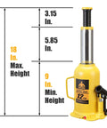 Beefy 12 Ton Hydraulic Bottle Jack With Pump Handle Portable Car Jack For Cars And SUVs 24,000 Lbs Capacity Lift Range 8.94 To 17.99 Inches Adjustable Screw Top Extension Yellow
