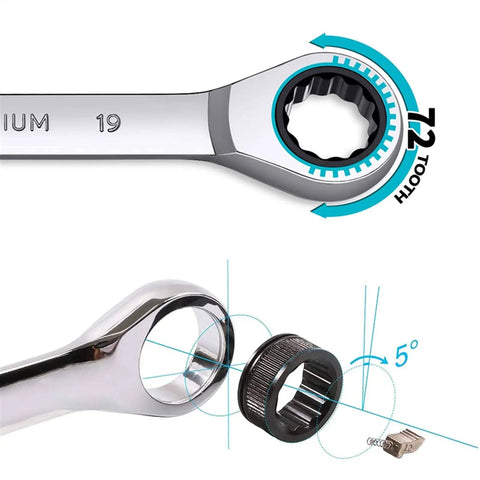 Nine Piece Spanner And Ratchet Wrench Set, Universal Socket Head Tools with chrome-vanadium material and easy grip design