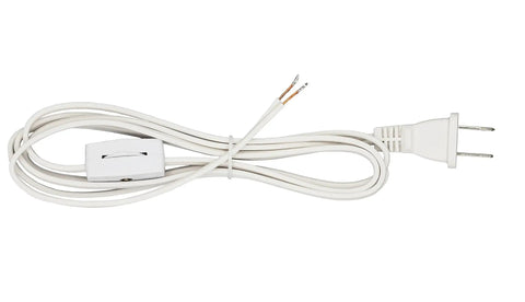 Six Foot White Lamp Cord With Rotary Switch And Polarized Plug, Stripped Ends For Wiring And Lamp Repair, UL Listed Safe, Durable SPT1 Wire, Ideal For Rewiring Lamps, white cord