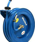Retractable Air Hose Reel With Three Eighths Inch Fifty Foot Air Hose Auto Rewind Locking Twelve Point Gear 300 PSI Next Gen Rubber