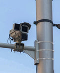 No Drill Beefy Sign Mounting Brackets For Large Poles With Adjustable Street Sign Hardware And Pole Clamps installed with camera