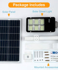 Package of solar panel, 6000W Solar Street Light Outdoor Dusk To Dawn Security Flood Light With Remote Control Pole Mount.