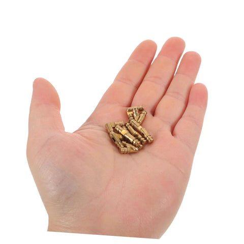 Hand holding Brass Barrel Hidden Hinges For Jewelry Box And Keepsake Cabinet, Lowkey Concealed Door Hardware