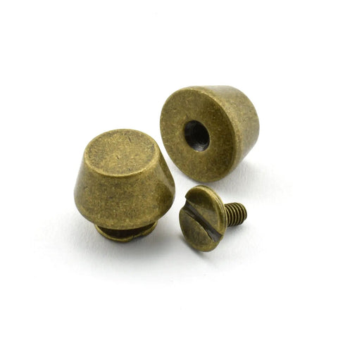 25 Pack Solid Brass Cone Spike Screw Back Studs For Purse And Handbag Feet Heavy Duty Antique Bronze Leather Craft Hardware Bold Kickass Diy Project Essentials, close-up view showing details and screw.