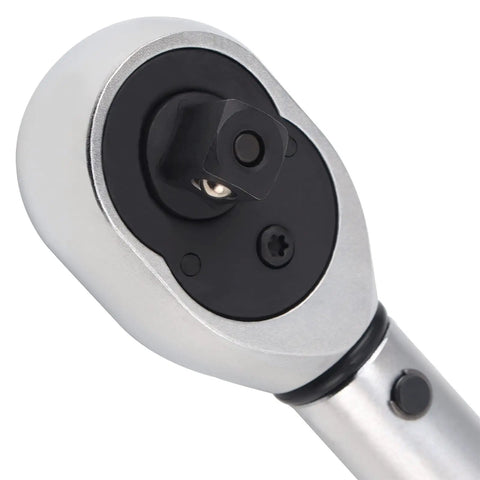 Close-up of Click Torque Wrench Three Eighths Inch Drive Pro Grade With 72-Tooth Ratchet head, showing auto torque lock mechanism.