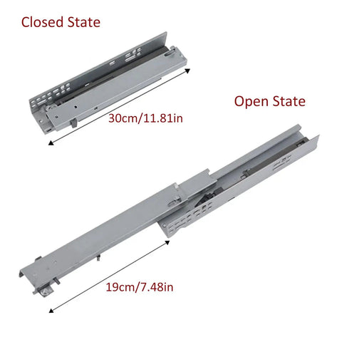 Heavy Duty Soft Close Drawer Slides 200 To 450mm Full Extension Bottom Mount 2 Section Guide Open and Closed View