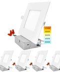 Ultra Thin 6 Inch Square LED Recessed Light Kit 4 Pack, Dimmable Downlights With 2700K To 5000K Color Temp, 12W Each, Canless Design