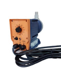 Front view of Industrial Electromagnetic Diaphragm Metering Pump CONC0313 Series with control panel, coiled cable, and connector