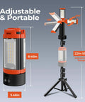 Rechargeable 12000mAh Camping Light With Adjustable Stand And 3 LED Heads, 2200 Lumens, detachable tripod, orange color