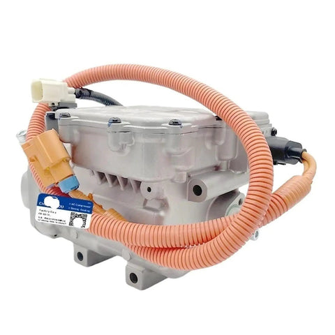 Electric AC Compressor Straight Swap for BYD Qin EV Climate Control System, featuring orange wiring, compact design, direct fit.
