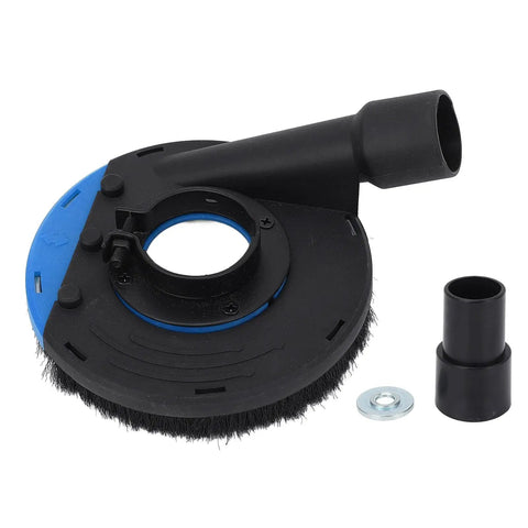 Badass Angle Grinder Dust Collecting Guard For 100Mm And 115Mm Small Grinders With Osha Compliant Triple Layer Concrete Filtering And Reinforced Abs Protective Shield Cover, showing black ABS dust guard with brush.