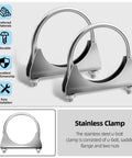 Two Pack 304 Stainless Steel U Clamps, 54mm (2-1/8in) Muffler Exhaust Clamps with saddle flange, corrosion resistant