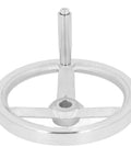 Beefy Cast Iron Lathe Hand Wheel 18 x 200mm with round handle and chrome finish, for machines, precise feeds, and depths.
