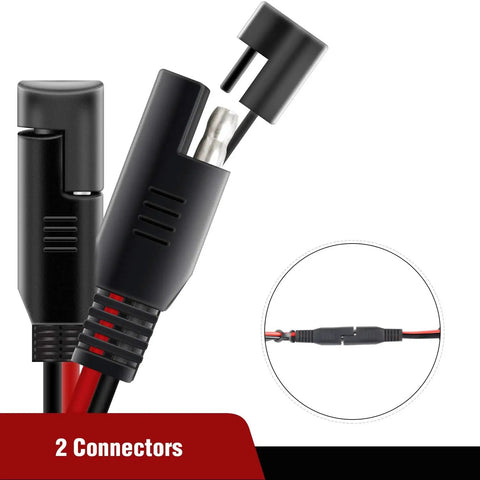 Heavy Duty 2 Pack SAE Extension Cable 12 Foot 16AWG Wiring Harness connectors with quick disconnect plugs for motorcycles and RVs.