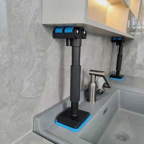 Heavy Duty Furniture Lifters With Smooth Glide Rollers, Adjustable Height Brackets For Hassle Free Cabinet And Kitchen Setup, Pro Labor Saving Tool That Moves Heavy Loads Without The Sweat mounted under a kitchen cabinet.