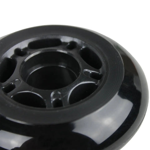 Close-up of black inline skate wheel, part of the Outdoor Inline Skate Wheels 89a 72mm 4 Pack With ABEC 9 Bearings Choose Size Color And Black Finish