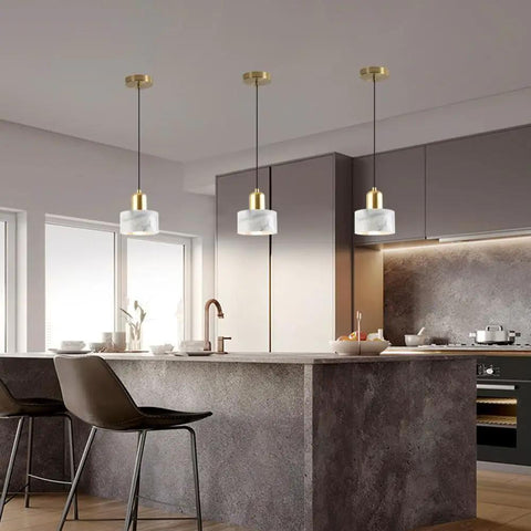 Straight Up Stylish Nordic Modern Marble And Stainless Steel Pendant Ceiling Light With E27 Bulb Socket Single Head Hanging Lamp in kitchen