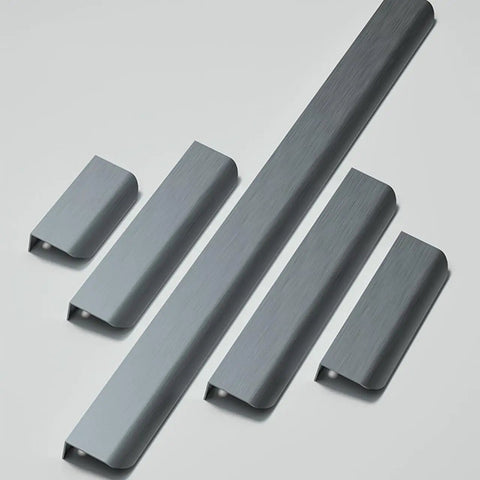Concealed Drawer Handles Set Sleek Low Profile Finger Edge Pulls Invisible Brushed Gray Cabinet Knobs 120mm Length Durable Aluminum Alloy 2 Pack