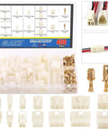 All In One 400Pcs 6.3mm Wire Connector Kit With Male And Female Sockets, Pins And Crimp Terminals For Motorcycle, Car, Bike And Boat Easy Install Automotive Electrical Plug Set Premium Grade Heavy Duty Build For Reliable Wiring Projects visible in storage box with connectors and terminals arranged